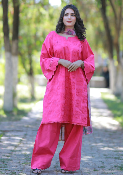 Pink Chikankari lawn 3 Piece